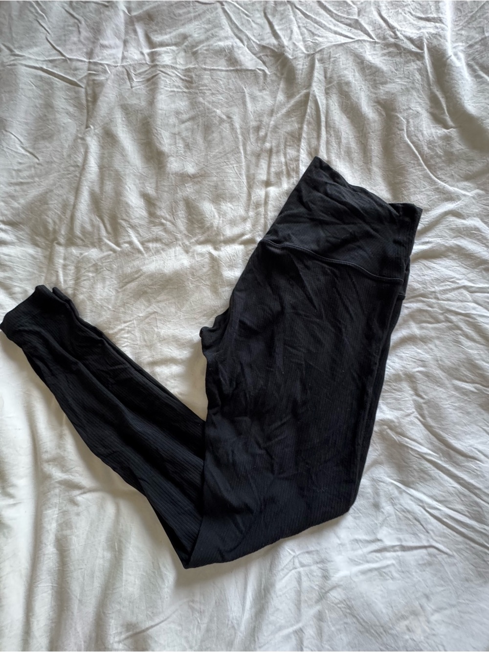 Women's High-Waist Black Ribbed Leggings